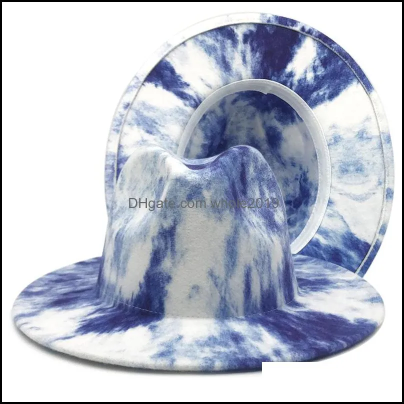 colorful fedora hats women men tie dye wide brim hat woman man jazz panama cap mens formal top caps spring autumn winter fashion wholesale