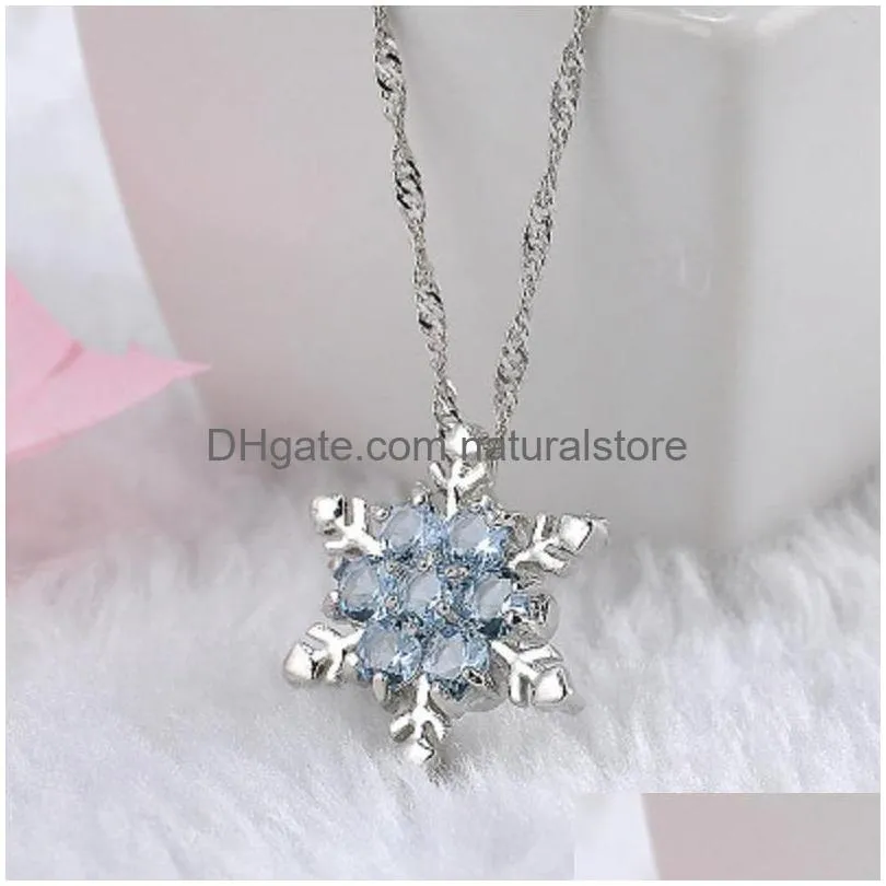 snowflake pendant necklaces snow shape charm with cz cubic zirconia statment necklace for women girls vintage jewelry chrismas gift