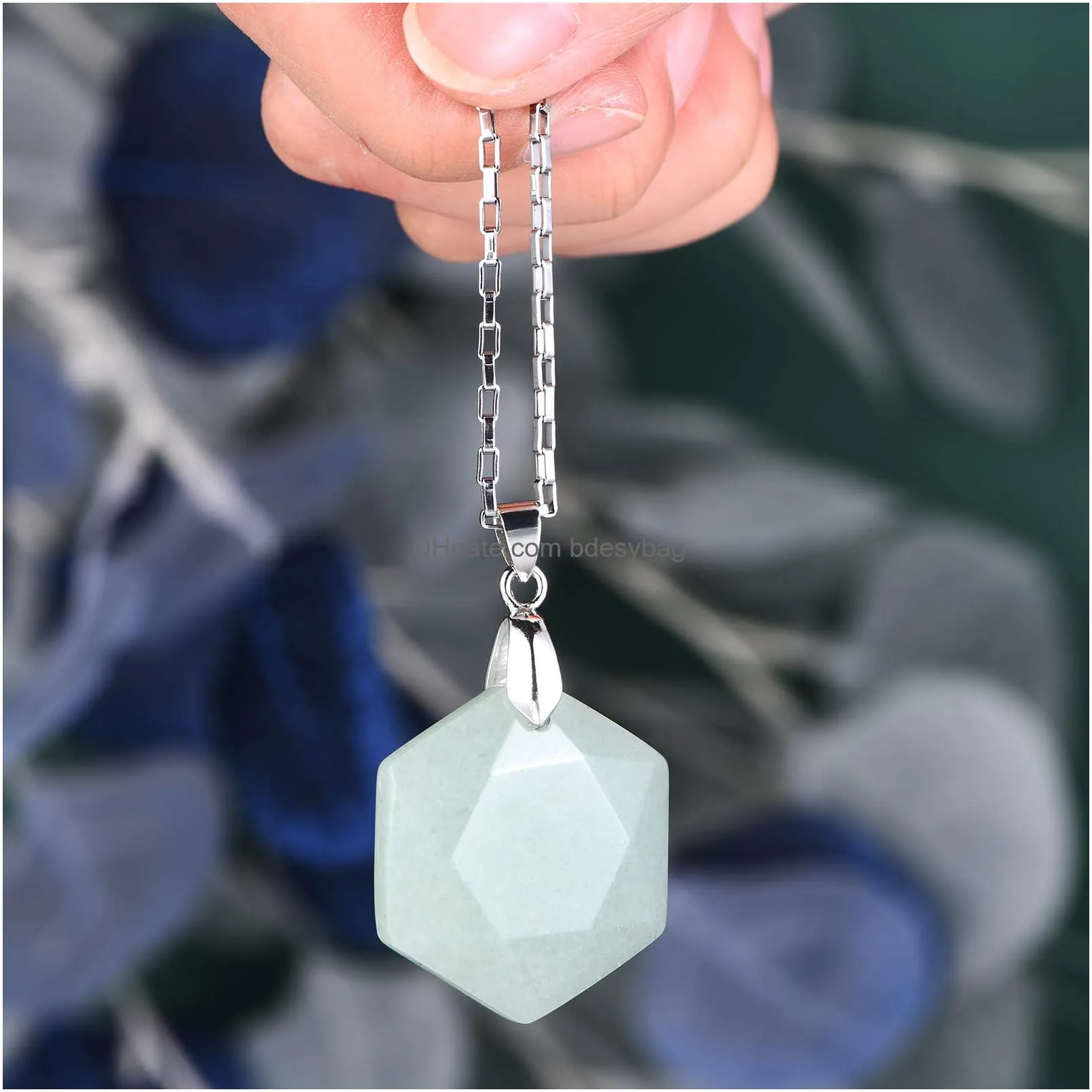 cogcharger natural gemstone pendants hexagon faceted charms crystal stone charms pendants mixed color for diy necklace jewelry earring making crafts