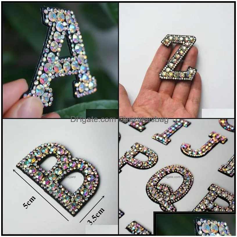 beads arts crafts gifts home garden 26 letters rhinestones alphabet abc sew iron ones rainbow shining badges for name diy dress