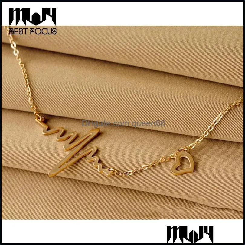 punk necklaces pendants for women electrocardiogram style gold silver placed pendant necklaces fashion jewelry for gift 100 pcs/lot