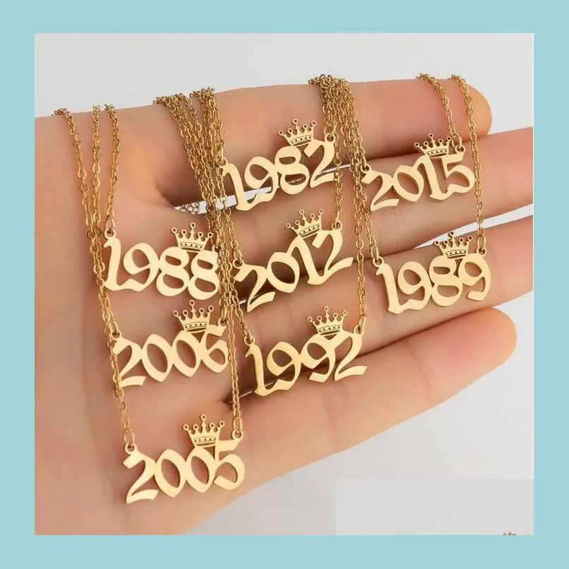 19802019 personalized birth year number necklaces custom crown initial necklace pendants for women girls birthday jewelry special