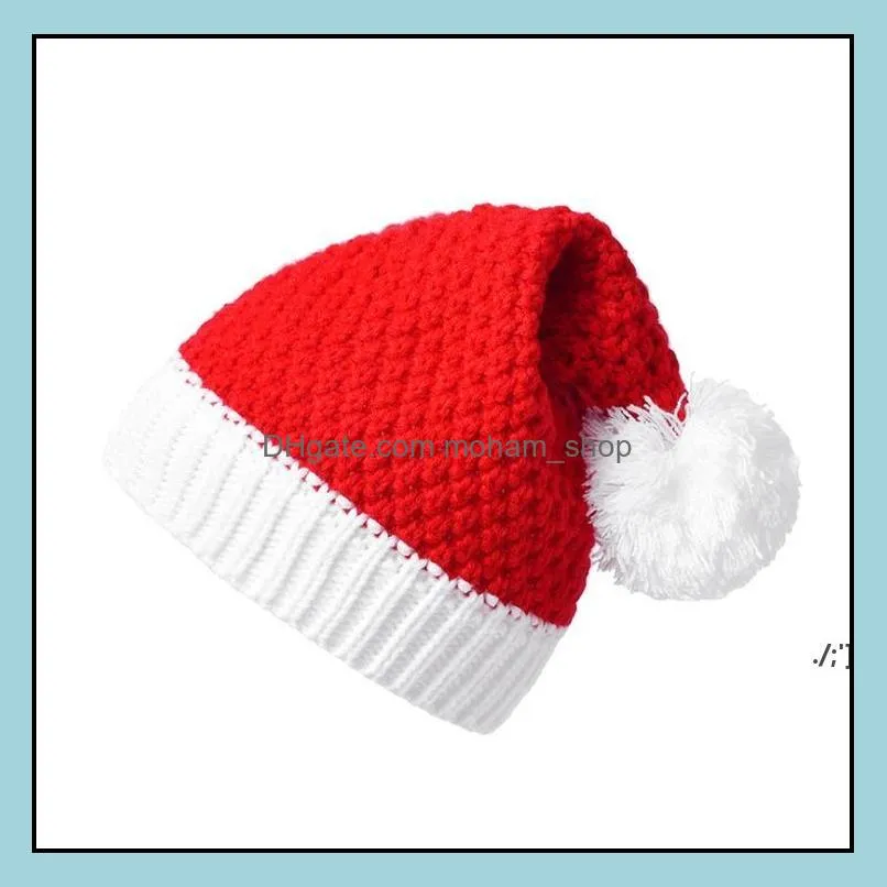 santa hat christmas party red white knitted winter pom beanie cuffed caps soft for boys girls adults paf11960