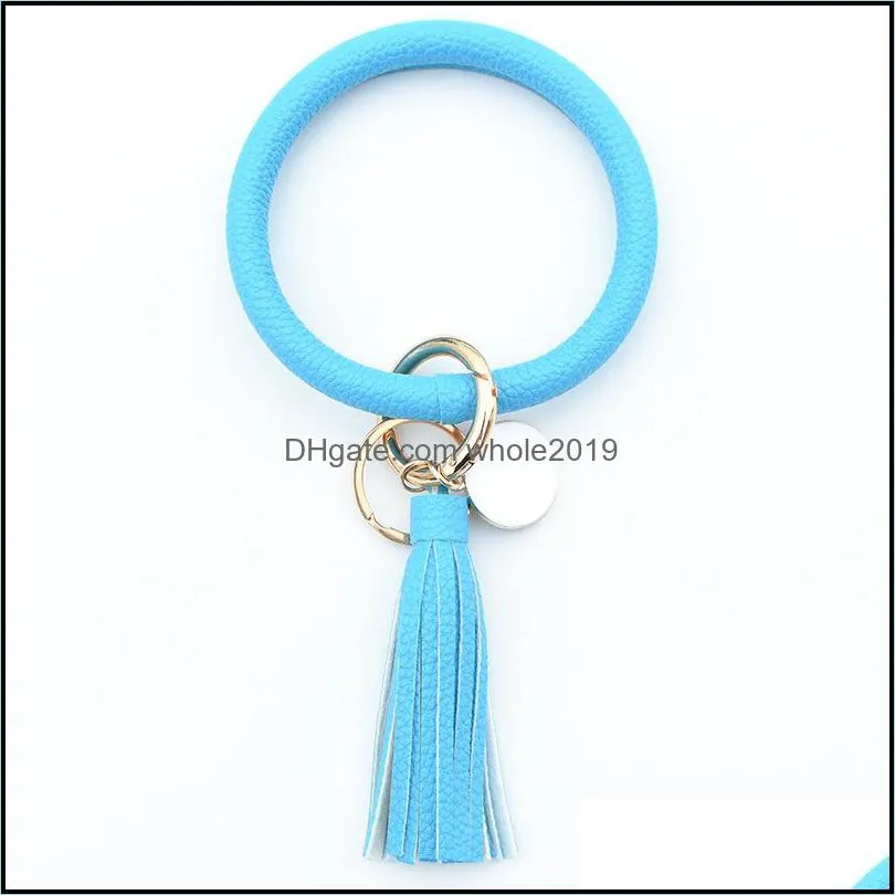 circle key ring leather bracelet keyrings bangle cute bag keychains women girls tassel keychain wristlet keyfob jewelry q31fz