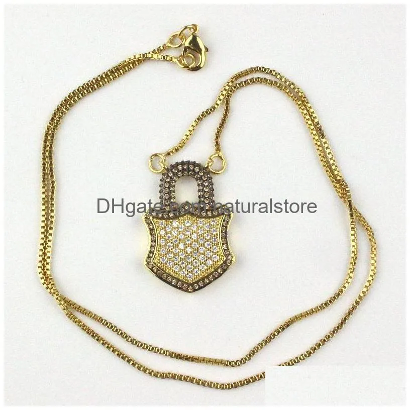 pendant necklaces 18inch 5pcs/lot design colorful cz necklace lock shape cubic zircon component plated chain wholesale