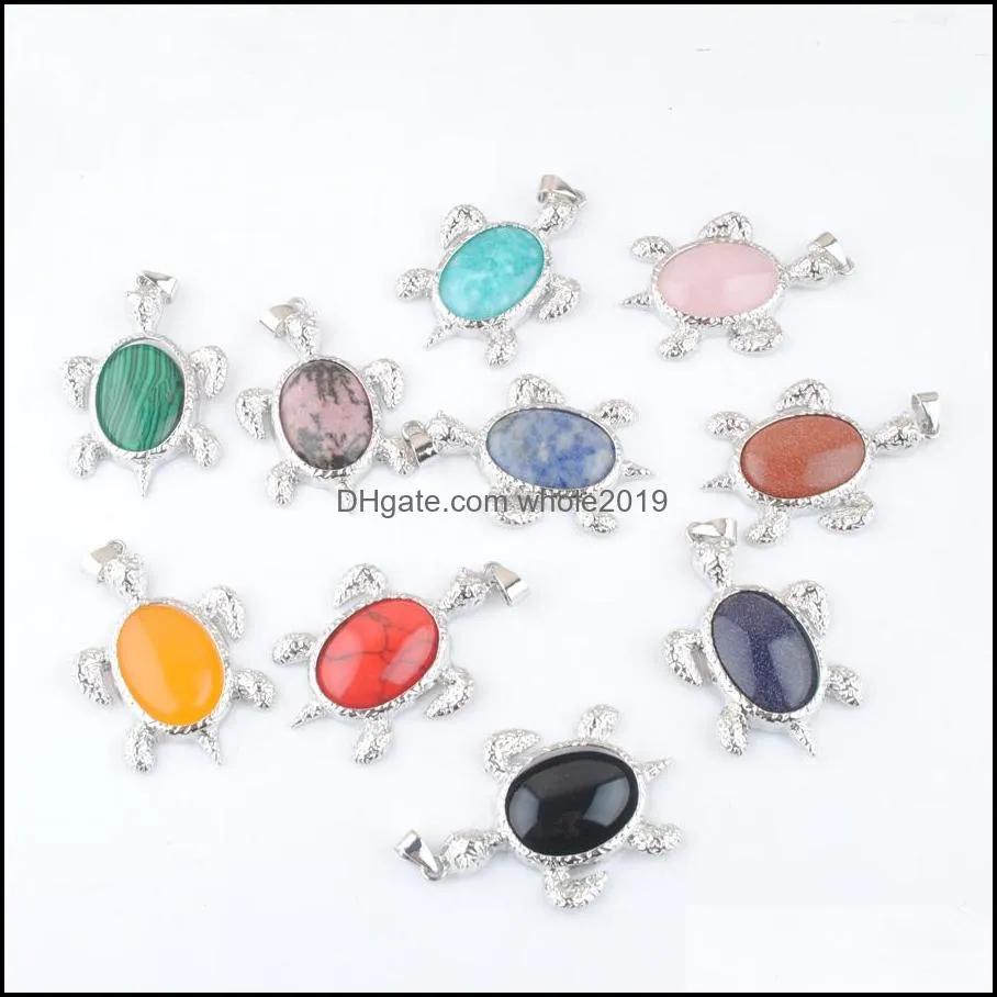 natural gemstones pendants turtle animal shape charm jewelry stone tigers eye malachite agates amethyst rose quartz rhodonite dbn495