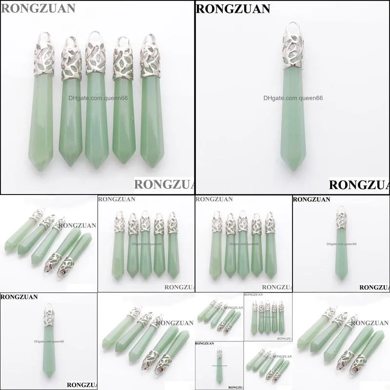 aventurine natural stone beads hexagonal prism healing reiki point necklace pendants men women jewelry gift charms dn3003