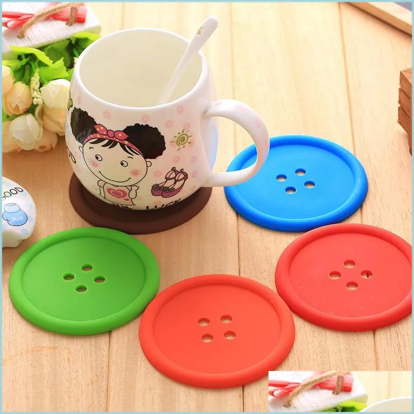 silicone button coaster cup cushion holder drink placemat coffee place mug glass beverage holder pad 5 colors