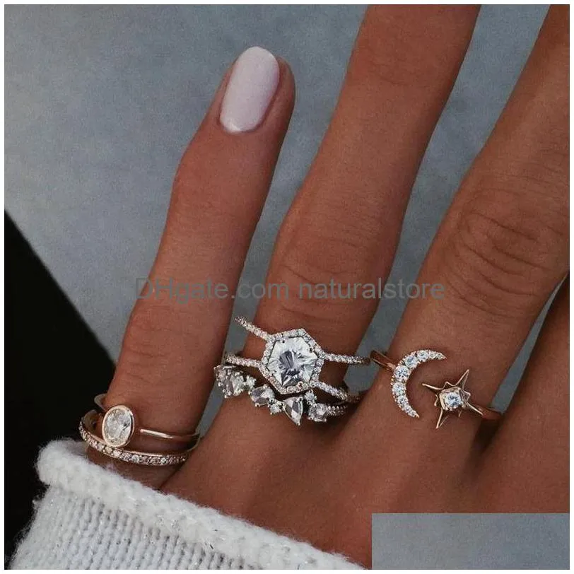 wedding rings 5pcs/set boho vintage ring for women star crescent geometric crystal joint female jewelry
