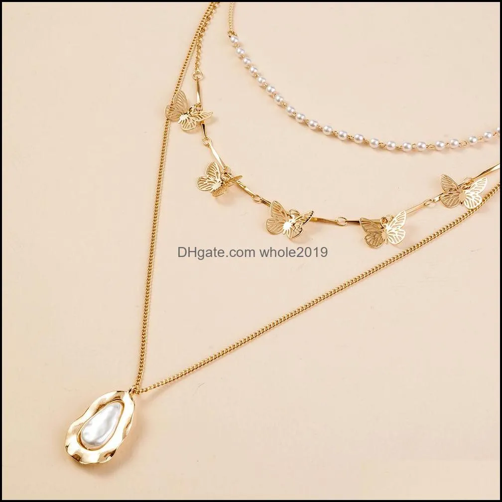 bohemian cute butterfly choker necklace for women gold color multilayer necklace 2021 fashion female peal chic chocker jewelry