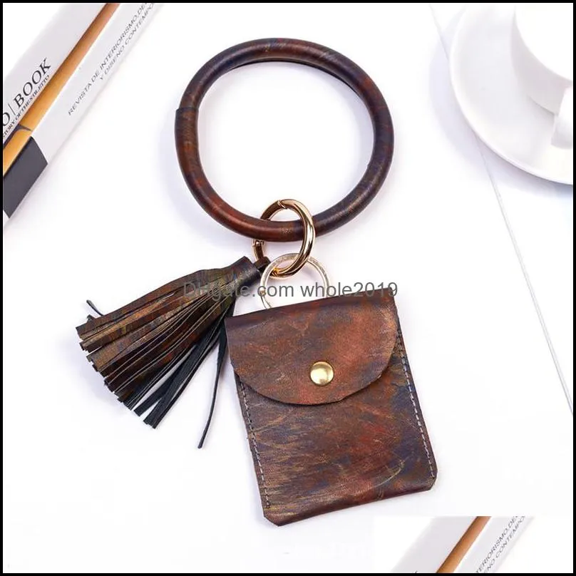 leather bracelet key rings coin card wallet pu tassel pendant wristbands keychain women bag accessories dhs k281fa z