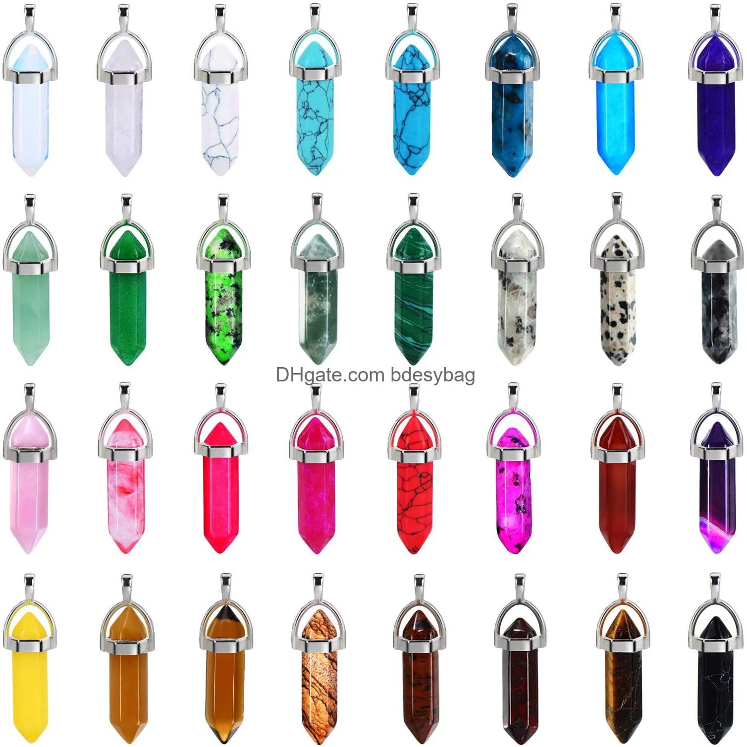 wholesale white howlite bullet shape gemstone healing pointed hexagonal chakra pendants quartz crystal stone charm random color for necklace earring jewelry making