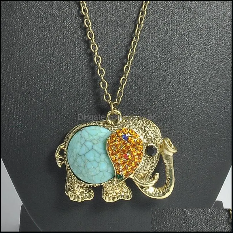 pretty elephant necklaces vintage bohemian beautifully pendant necklace colar rhinestone women lucky jewelry long chain necklace