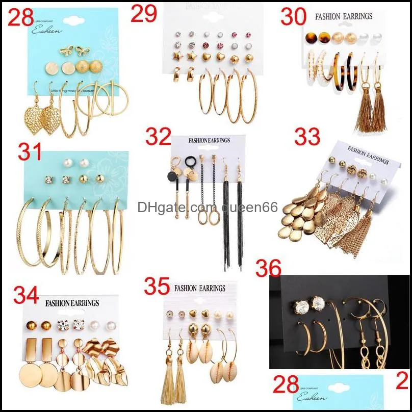 36 styles brincos female diy silver gold tassel earrings for women big geometric hoop earring set fashion jewelry