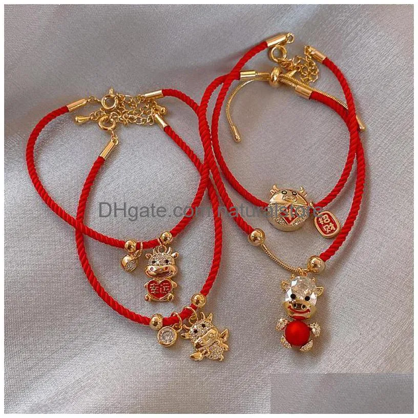 year of the ox red rope bracelet braided transfer lucky temperament zodiac hand rope women lovers gifts fashion jewelry1
