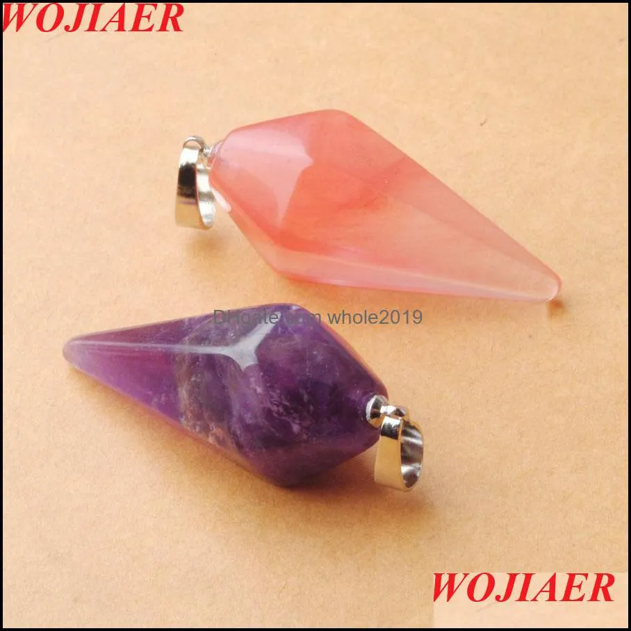 natural gem stones pendant necklace hexagonal pyramid pointed reiki chakra healing beads pink purple crystal bz905