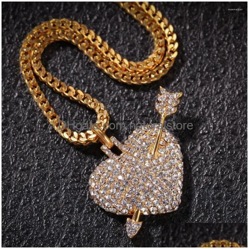 pendant necklaces hip hop full rhinestones bling iced out gold silver color stainless steel heart shape pendants necklace for women