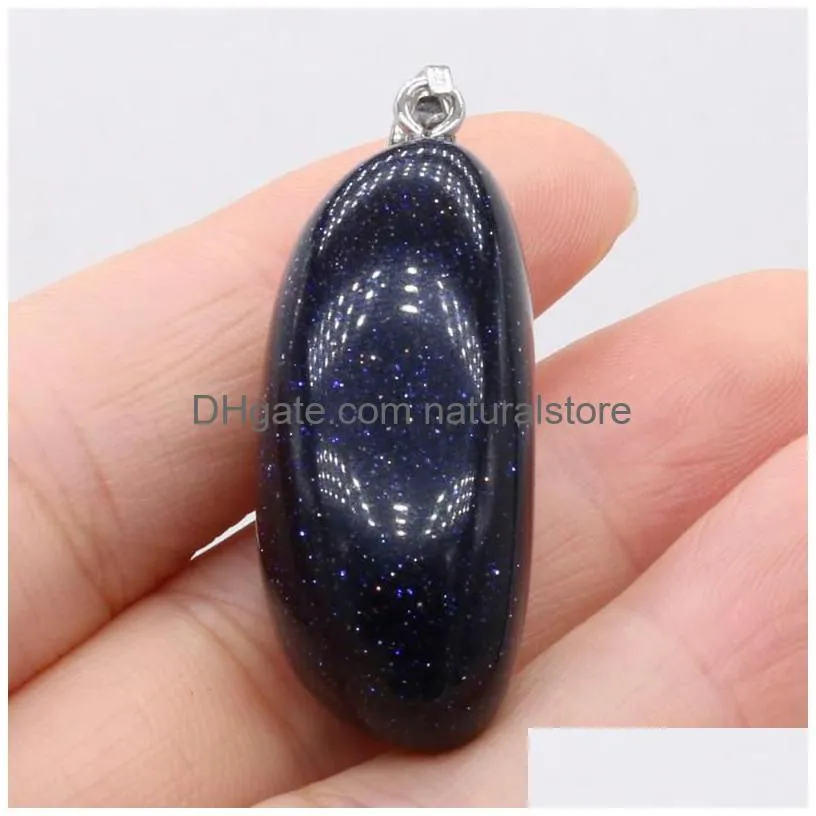 pendant necklaces natural blue sand stone exquisite retro reiki crystal gemstone charms for female jewelry making accessories