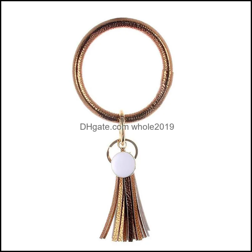 o key ring sunflower pu leather bracelet keyrings wristband keychain tassel pendant bracelets car keys holder women jewelry n1f