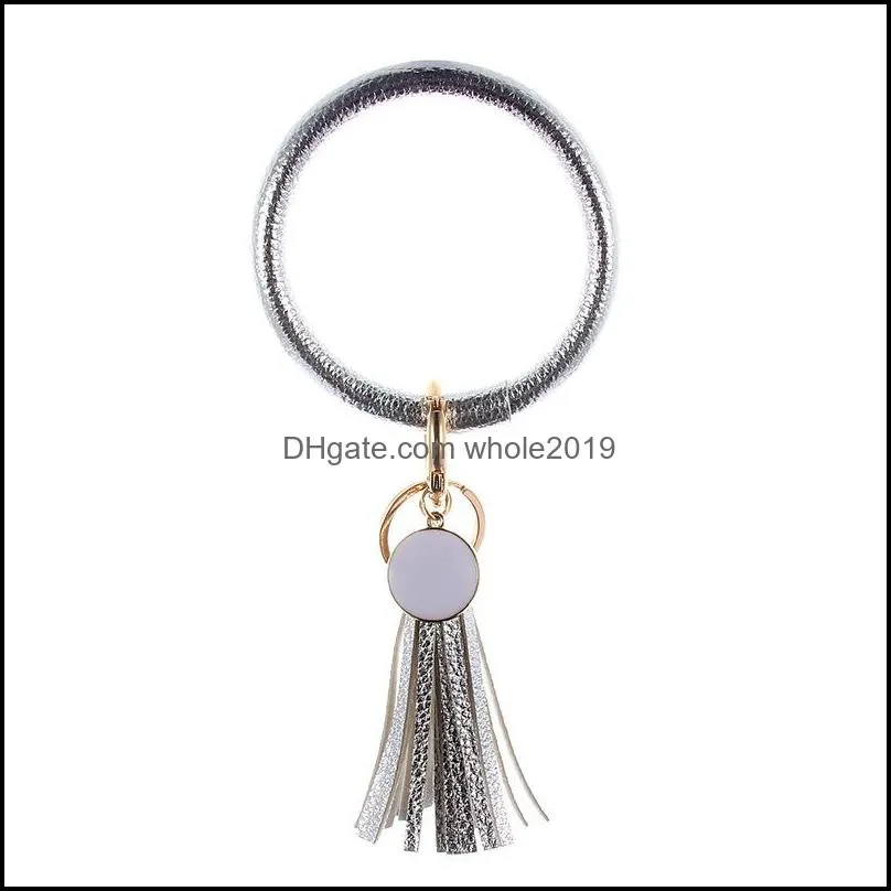 o key ring sunflower pu leather bracelet keyrings wristband keychain tassel pendant bracelets car keys holder women jewelry n1f