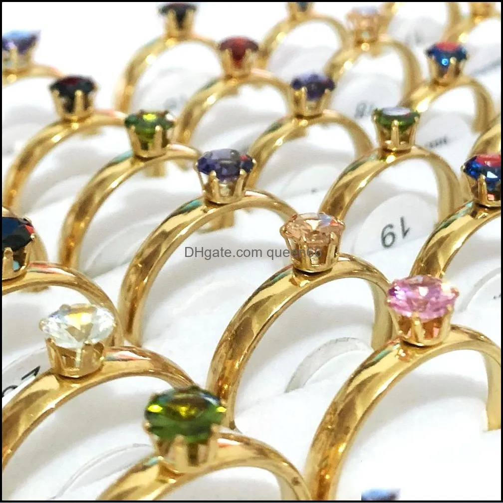 bulk lots 30pcs gold colour rhinestone rings mix zircon for women fashion elegant loves gifts verlobungring jewelry wholesale