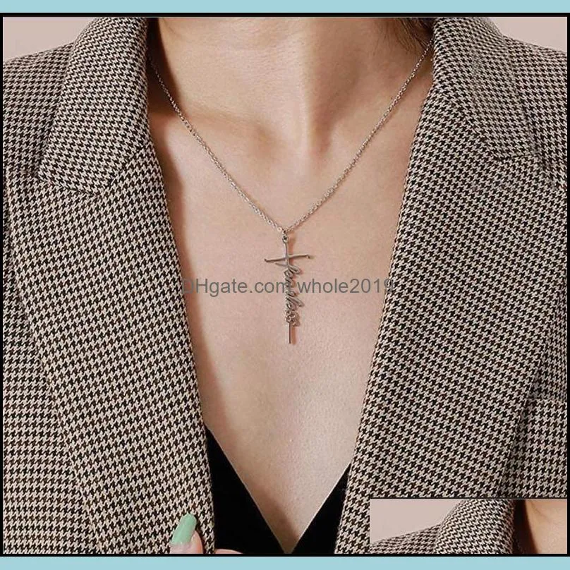fearless cross religion pendant necklace girls women letter chokers statement card jewelry gift silver gold color