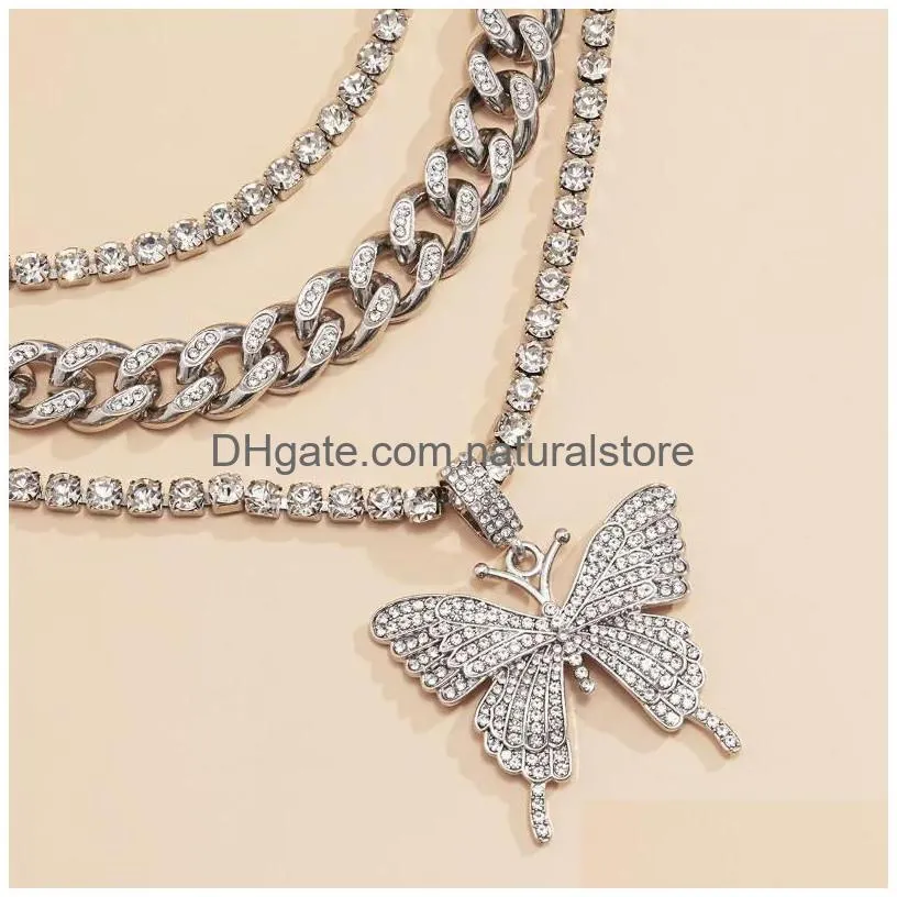 pendant necklaces 2022 womens personality claw chain cuban buckle clavicle set necklace retro diamondstudded butterfly combination