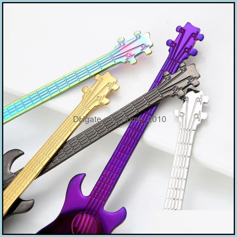 304 stainless steel guitar shape spoon coffee stirring spoon titanium ice bar music scoop creative gift spoon 