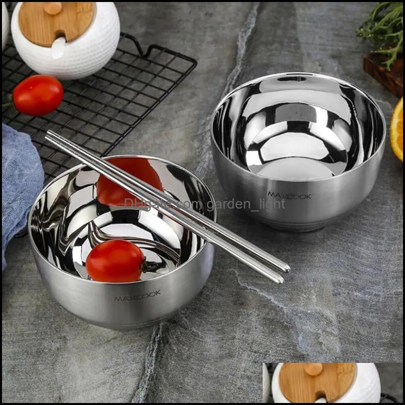 stainless steel double wall mixing bowl for soup fruit porridge picnic bowls