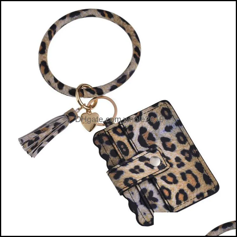 key holder leather tassel pendant bracelet id credit card keychain leopard handbag keychains wristband wallet keyrings q148fz