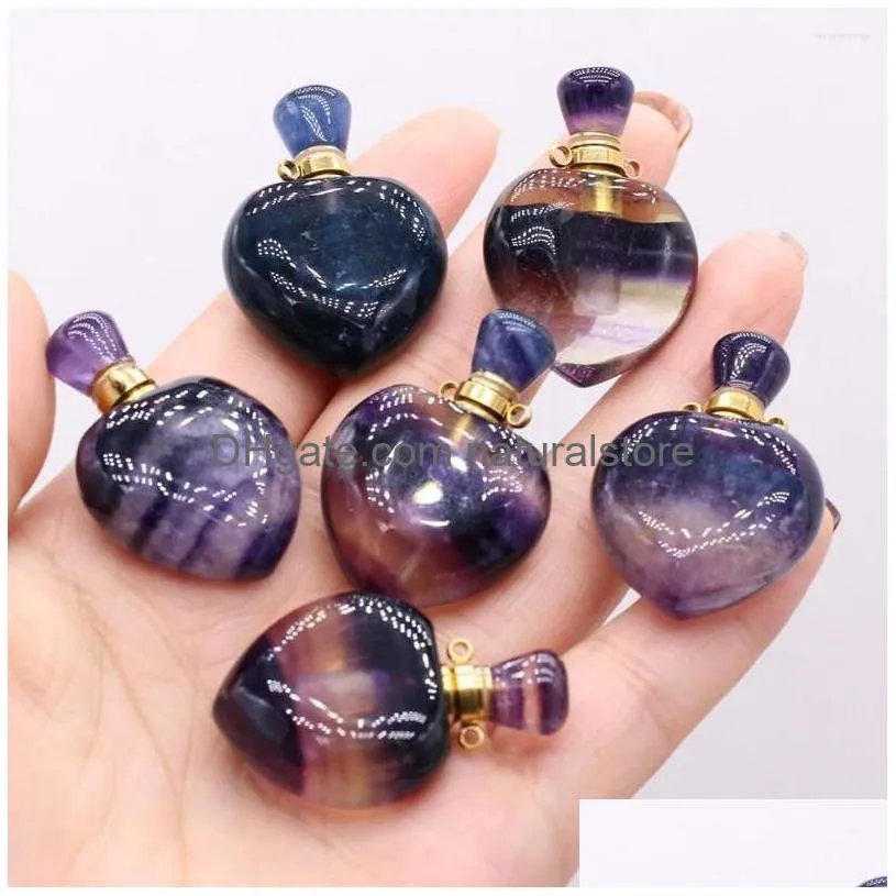 pendant necklaces natural stone gem perfume essential oil bottle heart fluorite handmade crafts diy necklace jewelry accessories gift