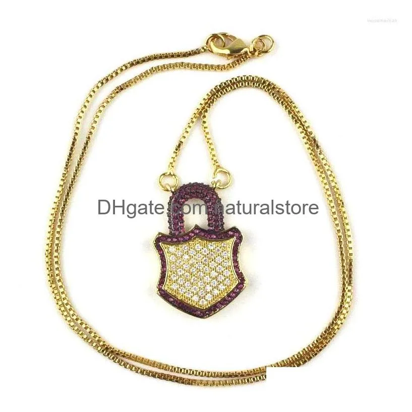 pendant necklaces 18inch 5pcs/lot design colorful cz necklace lock shape cubic zircon component plated chain wholesale