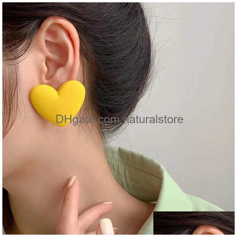 stud candy color acrylic love earrings simple design geometric heart allmatch fashion party jewelry