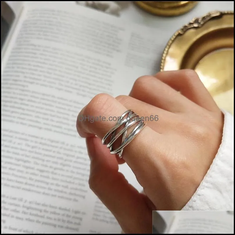 real 925 sterling silver adjustable ring for women korea multilayers cross criss twisted rings fine party jewelry ymr861