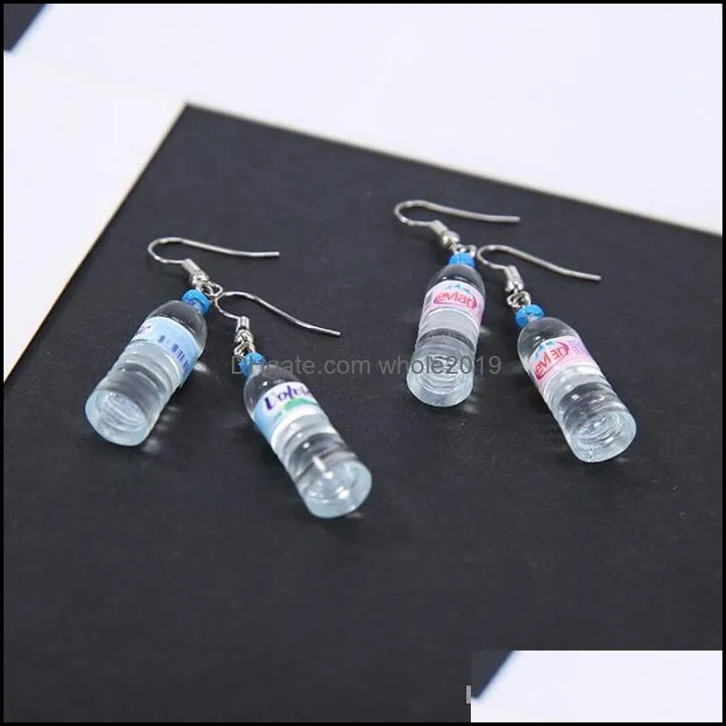 cute mineral water bottle dangle earrings blue pink color beach party female jewelry women creative drink bottles drop earring 3d