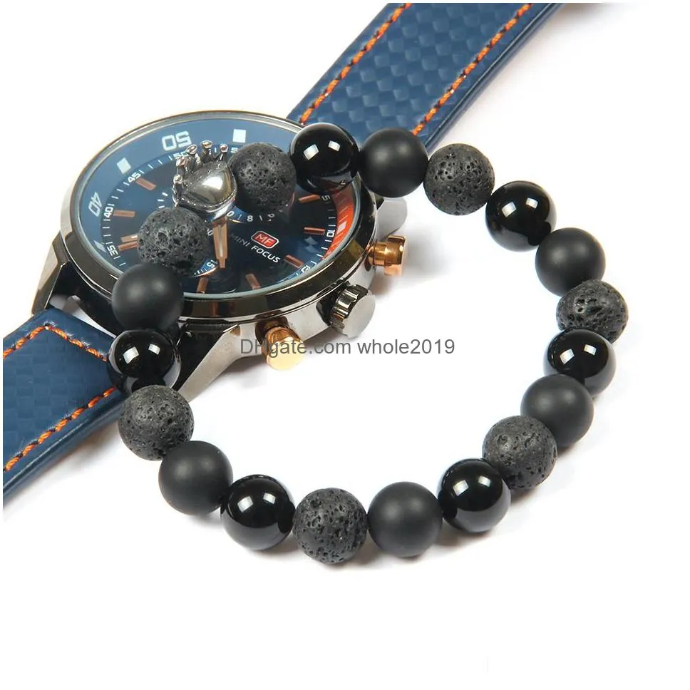  silver titanium steel crown skull bracelet wholesale 10pcs/lot color keeping beaded bracelets with 10mm natural stone beads