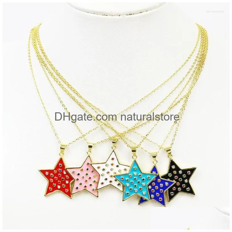 pendant necklaces 10 pcs enamel star zirconia necklace mix color jewelry accessories gift 51827