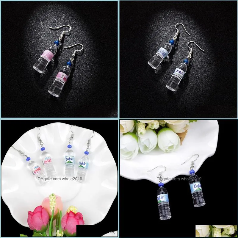 cute mineral water bottle dangle earrings blue pink color beach party female jewelry women creative drink bottles drop earring 3d