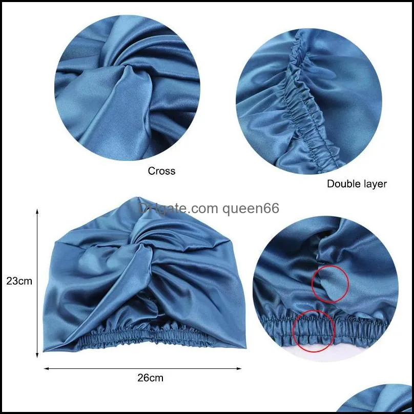 2022 night sleep imitation silk double layer hats for women womens hat satin sleeping caps beanie durags ladies durag head cover headwear hair