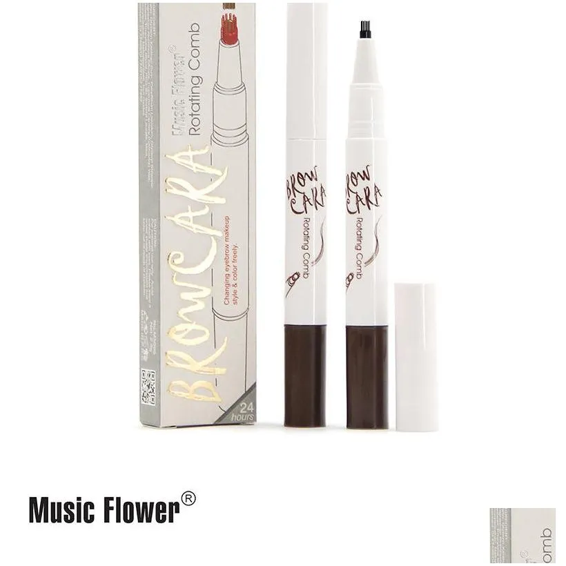 music flower liquid eyebrow pen eyebrow enhancer 6 colors four head enhancer waterproof drop 