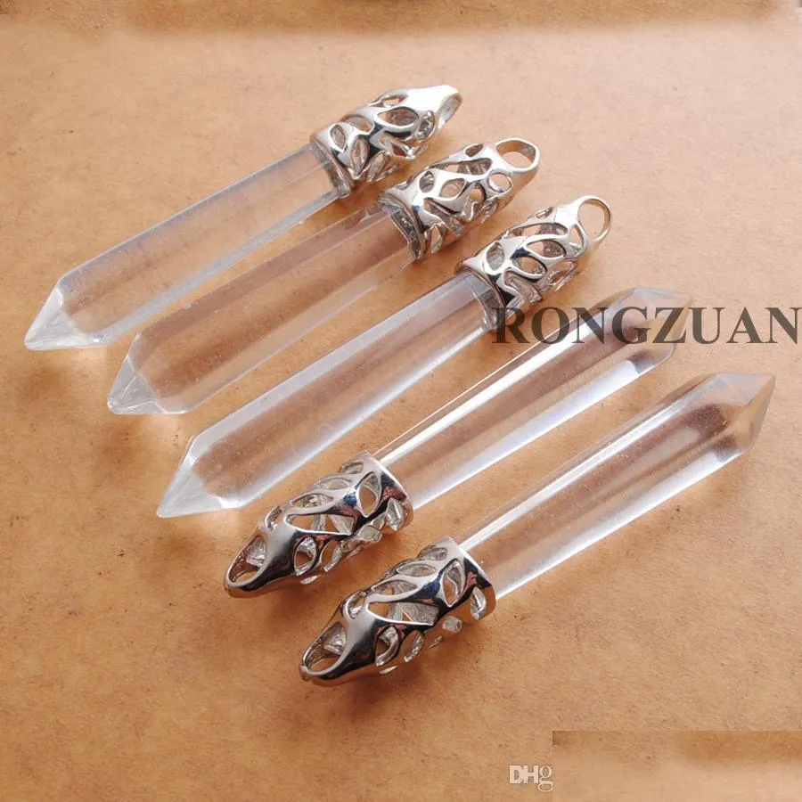 quartz natural stone reiki healing pendulum hexagonal pointed reiki pillar charm pendants for necklace dn3017