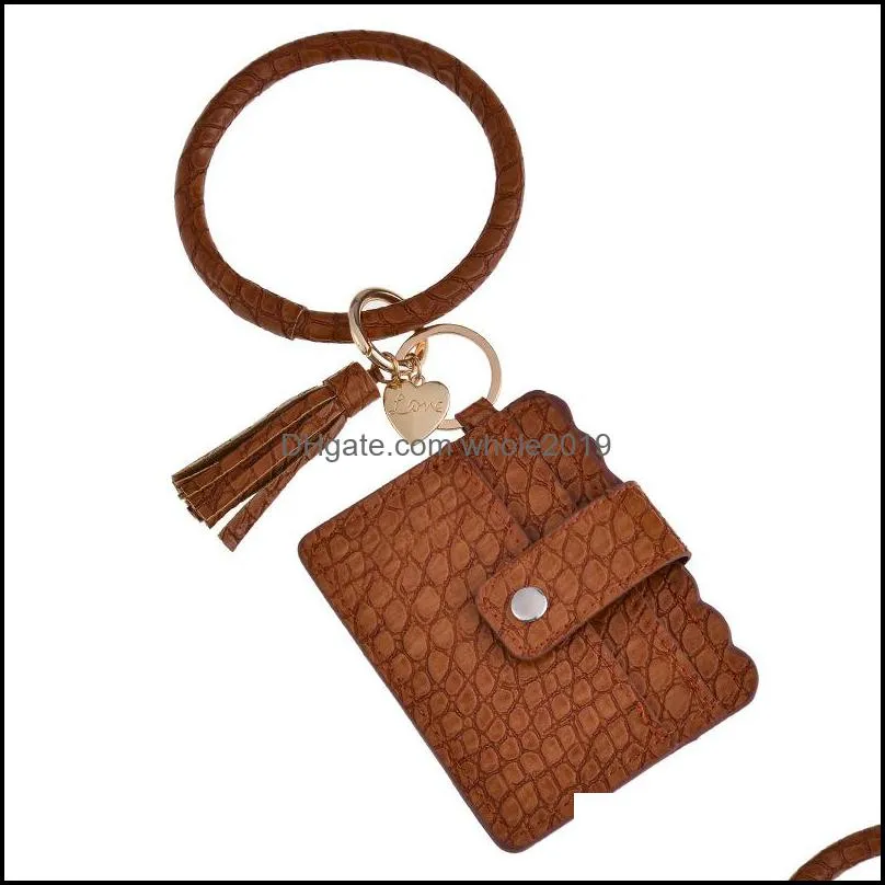 key holder leather tassel pendant bracelet id credit card keychain leopard handbag keychains wristband wallet keyrings q148fz