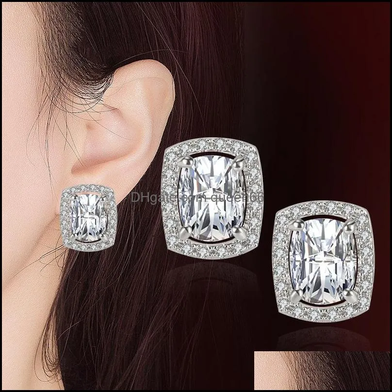 luxury female crystal zircon stone earrings fashion silver color yellow earrings vintage double stud earrings for women