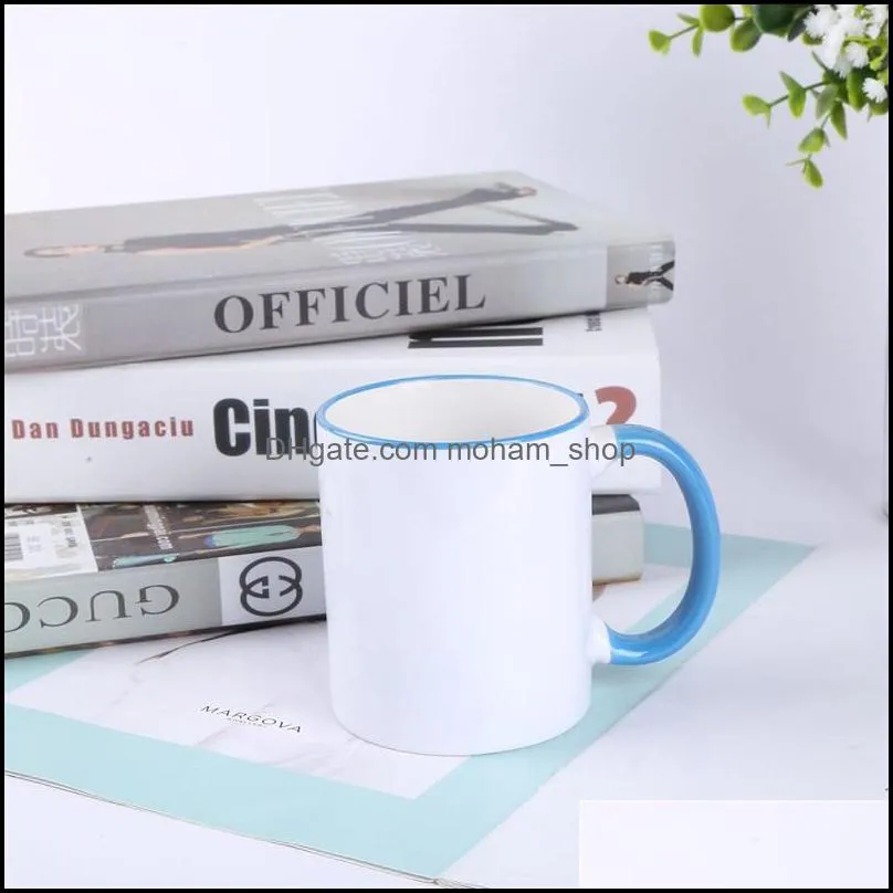 320ml ceramic blank sublimation mug heat transfer mdf handle mug personality diy simple coffee cup 7 colors gift supplies 610 v2