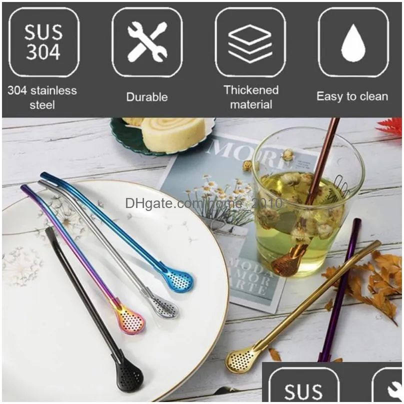 spoon tea filter 304 stainless steel metal straws spoon drinking barley teas cotton bollworm straw gourd reusable cleanable teaes tool inventory