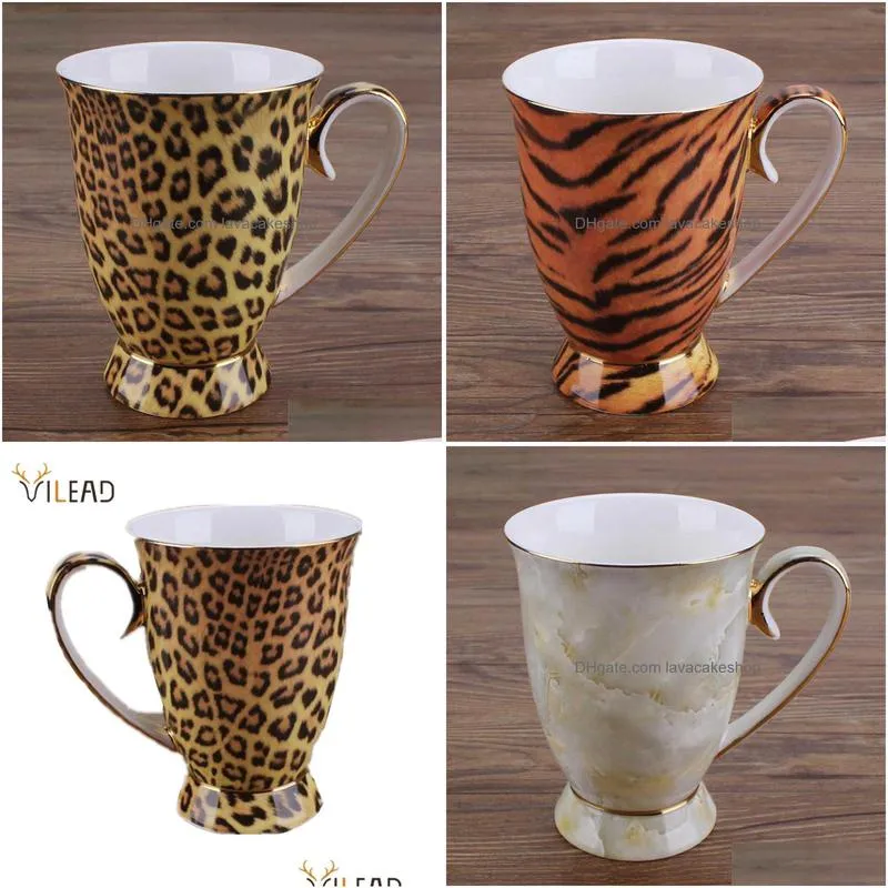 vilead 300ml fashion ceramic coffee mug natural porcelain handgrip milk leopard breakfast tea cup office water bottle 210804