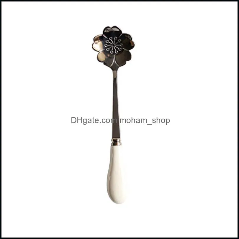 creative flower spoons white ceramics handle scoop dessert spoon gold plated coffee stir 2 7qd uu