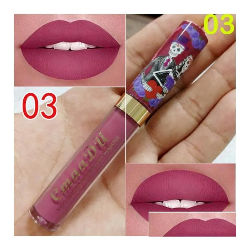 drop cmaadu magic nonstick matte metal pearlescent skull lip gloss sexy waterproof liquid velvet