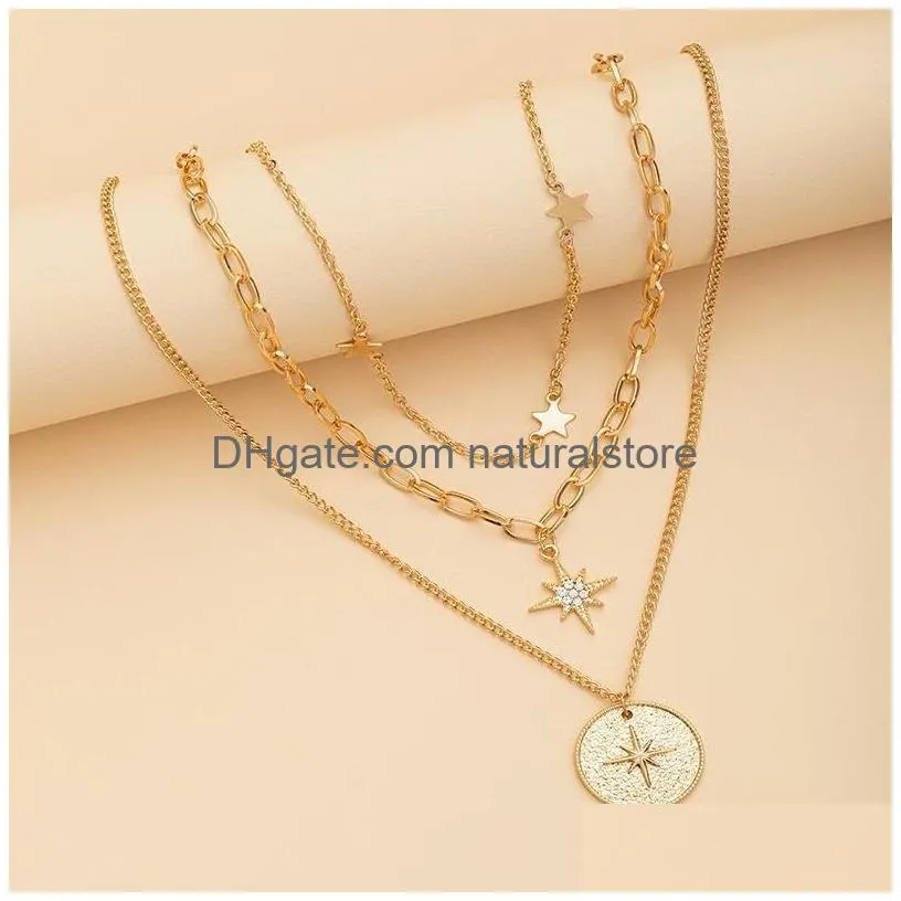 pendant necklaces multilayer fivepointed star crystal chain choker necklace gothic collar christmas charm trend jewelry gift