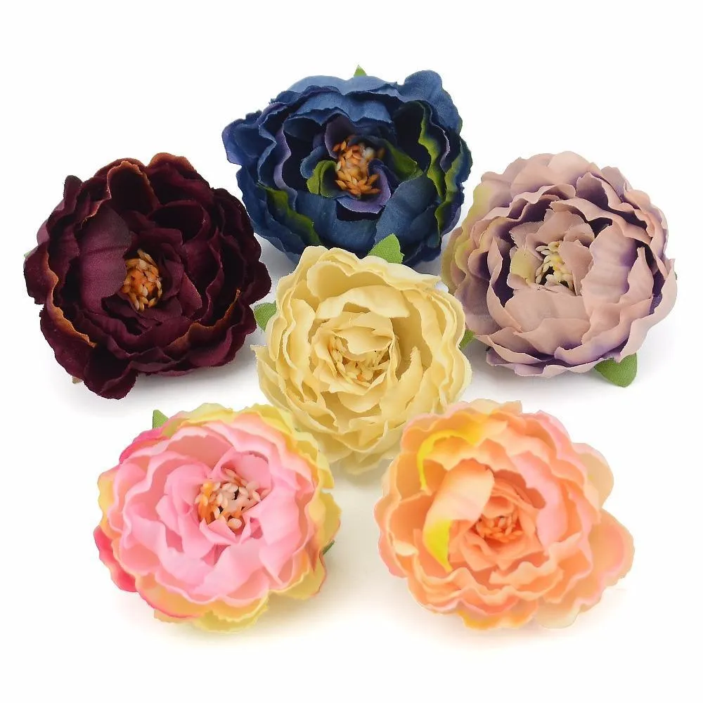 100pcs 5cm artificial silk peony flower heads for wedding home decoration diy corsage wreath craft fall vivid fake flowers